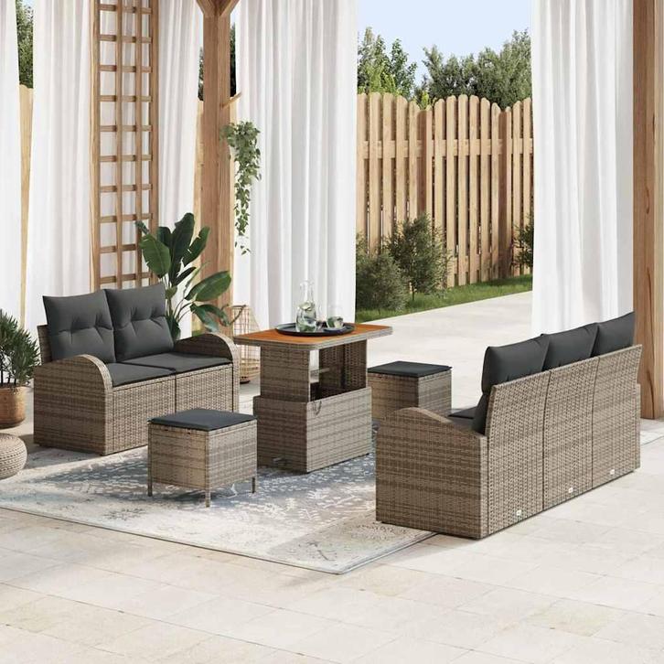 vidaXL Tuin Sofa Set 8 pcs Grijs poly rattan, Tuin en Terras, Tuinsets en Loungesets, Nieuw, Verzenden