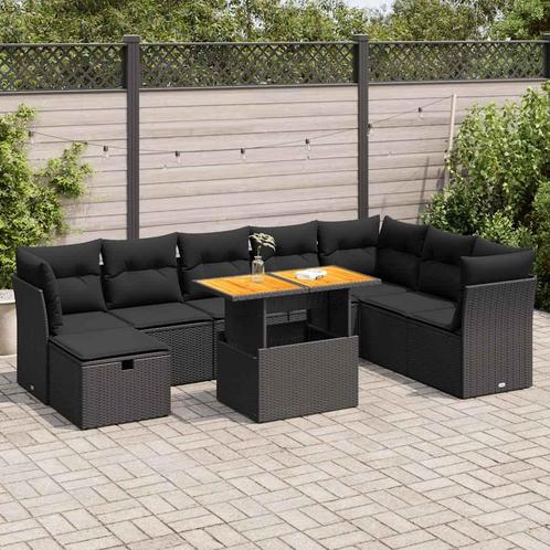 vidaXL 9-delige Loungeset met kussens poly rattan acacia, Tuin en Terras, Tuinsets en Loungesets, Loungeset, Nieuw, Rotan, Verzenden