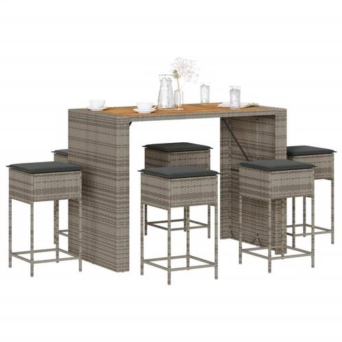 vidaXL 7-delige Tuinbarset met kussens poly rattan grijs, Tuin en Terras, Tuinsets en Loungesets, Nieuw, 6 zitplaatsen, Rotan