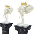 Beeld, 2Pcs - XL King Elephants - 56 cm - Hars, Metaal -