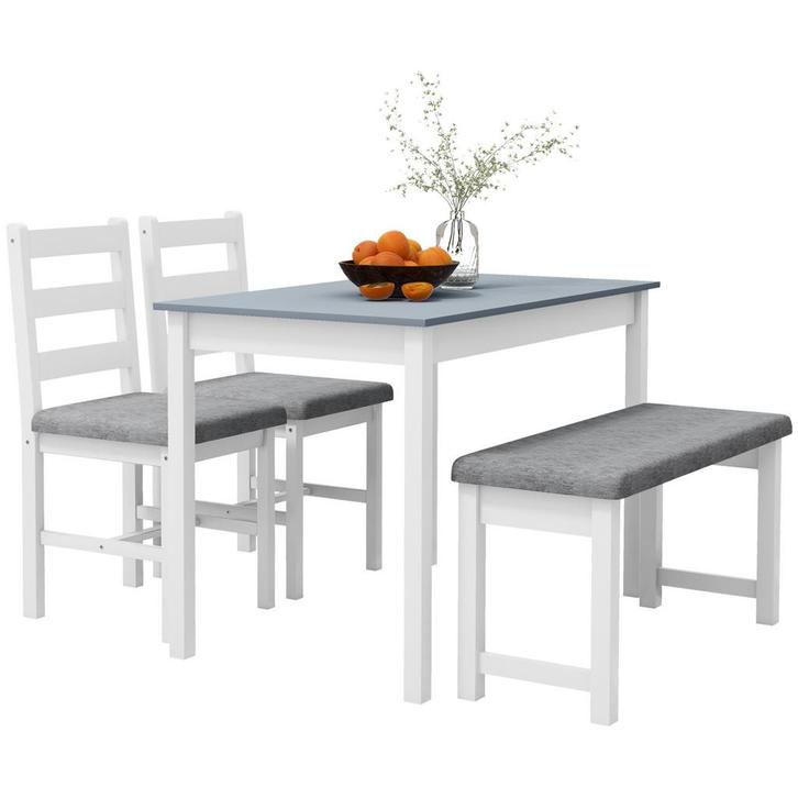 Eetkamerset - Gestoffeerde stoelen - Linnenlook - Grijs/wit, Huis en Inrichting, Tafels | Eettafels, Nieuw, Ophalen of Verzenden