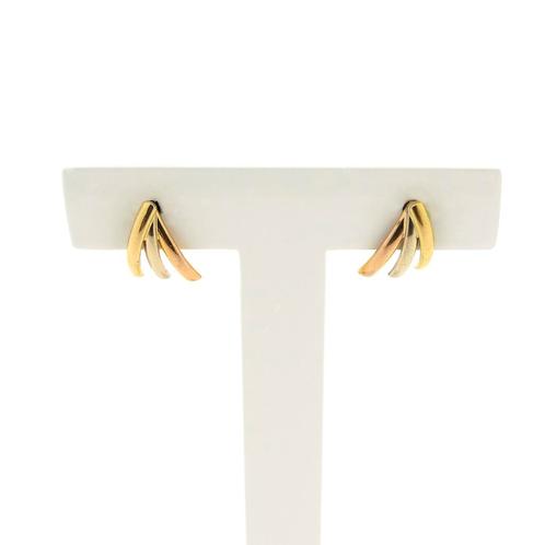 Tricolor gouden oorstekers (witgoud, roségoud) (witgoud), Sieraden, Tassen en Uiterlijk, Oorbellen, Overige kleuren, Gebruikt