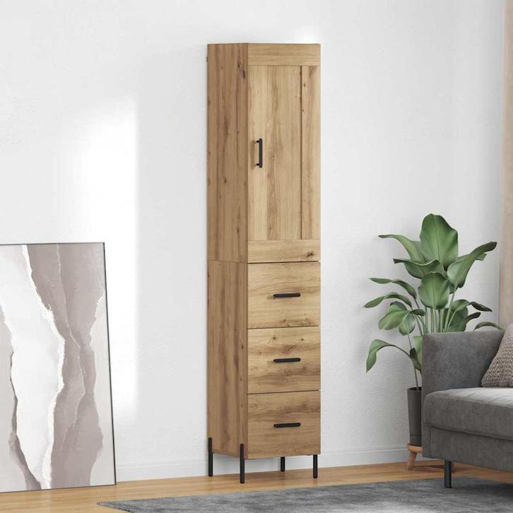 vidaXL Highboard Artisan Eiken 34,5 x 34 x 180 cm Bewerkt, Huis en Inrichting, Kasten | Buffetkasten, 25 tot 50 cm, Nieuw, Overige houtsoorten