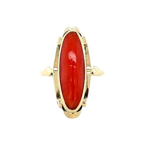 Gouden ring met bloedkoraal 14 krt, Sieraden, Tassen en Uiterlijk, Ringen, Nieuw, Ophalen of Verzenden