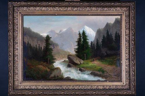 Carl Lindener (1840-1883) - Berg Pastorale (XL) - (NO, Antiek en Kunst, Kunst | Schilderijen | Klassiek
