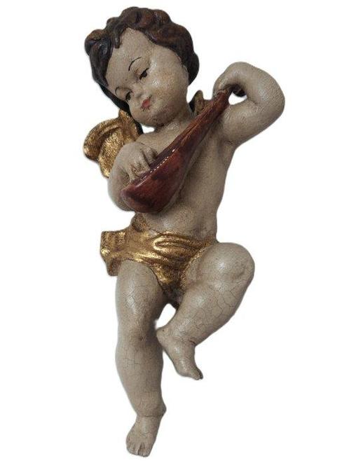 Snijwerk, Holzfigur - farbiger Engel mit Mandoline -, Antiek en Kunst, Antiek | Boeken en Bijbels