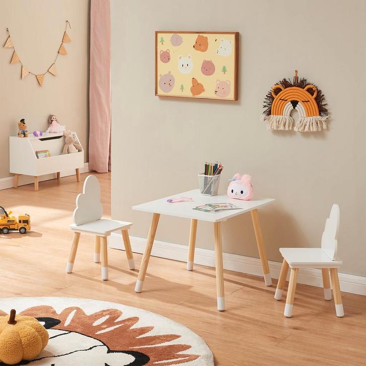 Kindertafelset Hovle met 2 stoelen wolkdesign wit en naturel, Kinderen en Baby's, Kinderkamer | Tafels en Stoelen, Verzenden