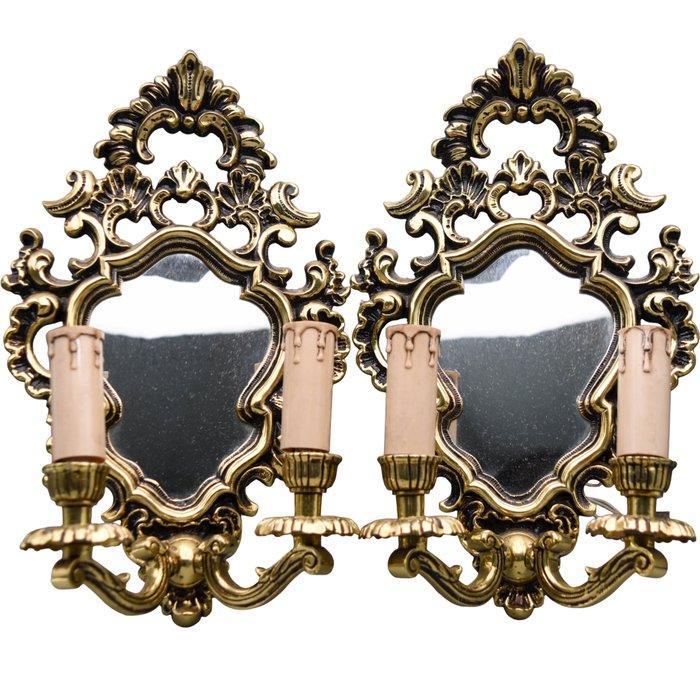 Wandlamp (2) - Rococó, met spiegels - Brons, Antiek en Kunst, Antiek | Overige Antiek