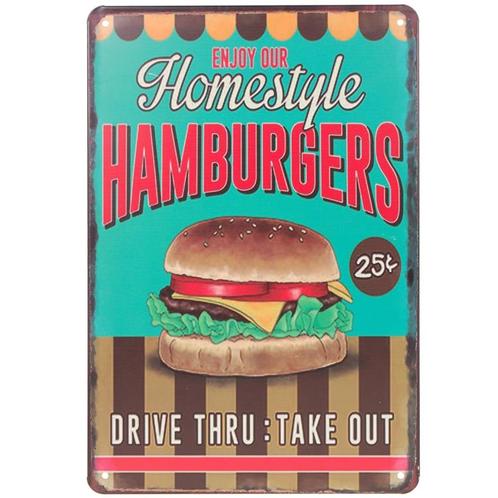 Metalen plaatje - Homestyle Hamburgers NIEUW, Huis en Inrichting, Woonaccessoires | Tekstborden en Spreuken, Nieuw, Ophalen of Verzenden