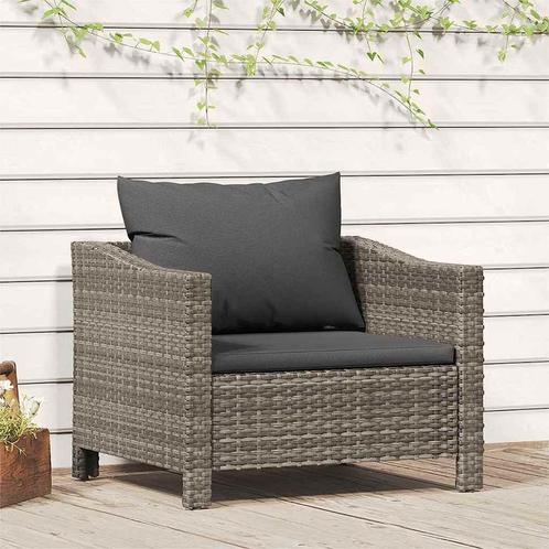 vidaXL Tuinstoel met kussens poly rattan grijs, Tuin en Terras, Tuinsets en Loungesets, Nieuw, Rotan, Verzenden