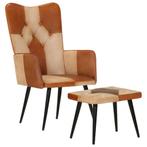 Bruine Leren Fauteuil met Hocker - OP = OP - Betaalbare L..., Huis en Inrichting, Fauteuils, Ophalen of Verzenden, Nieuw, Minder dan 75 cm