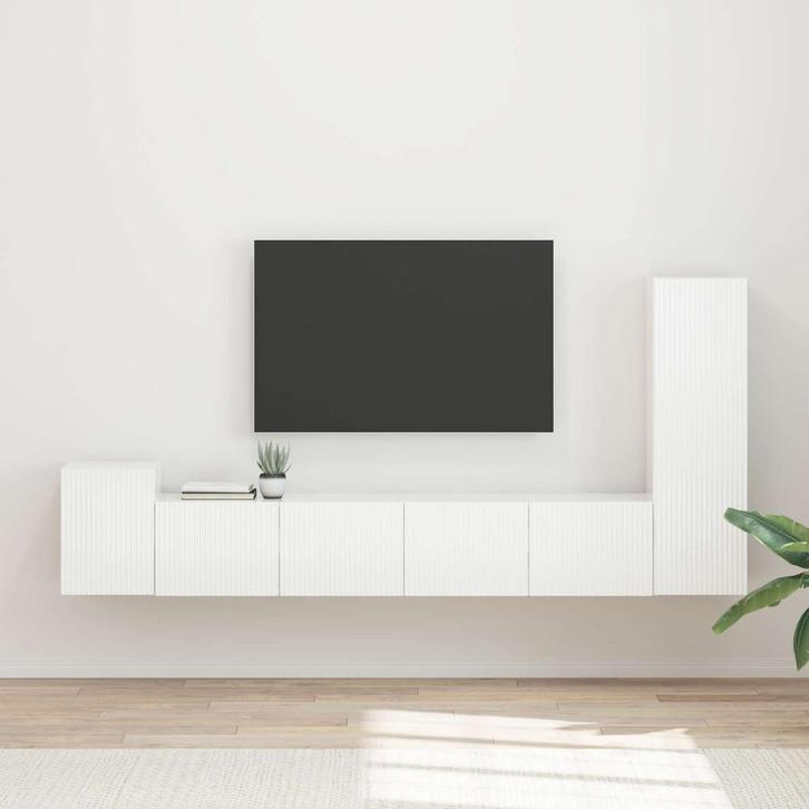 vidaXL Tv-meubelset Wandgemonteerd 3 pcs Hoogglans wit, Huis en Inrichting, Kasten | Televisiemeubels, Nieuw, Minder dan 50 cm