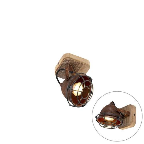 Smart spot roestbruin met hout kantelbaar incl. Wifi GU10 -, Huis en Inrichting, Lampen | Spots, Nieuw, Overige materialen