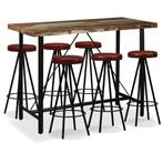 vidaXL Barset massief gerecycled hout en echt leer 7-delig, Huis en Inrichting, Complete eetkamers, Verzenden, Nieuw