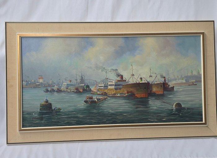 M.Pieterse (XX) - Havengezicht, Antiek en Kunst, Kunst | Schilderijen | Klassiek