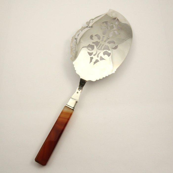 Grote Antieke (1878) visdienschep met steel van Agaat - Van, Antiek en Kunst, Antiek | Goud en Zilver