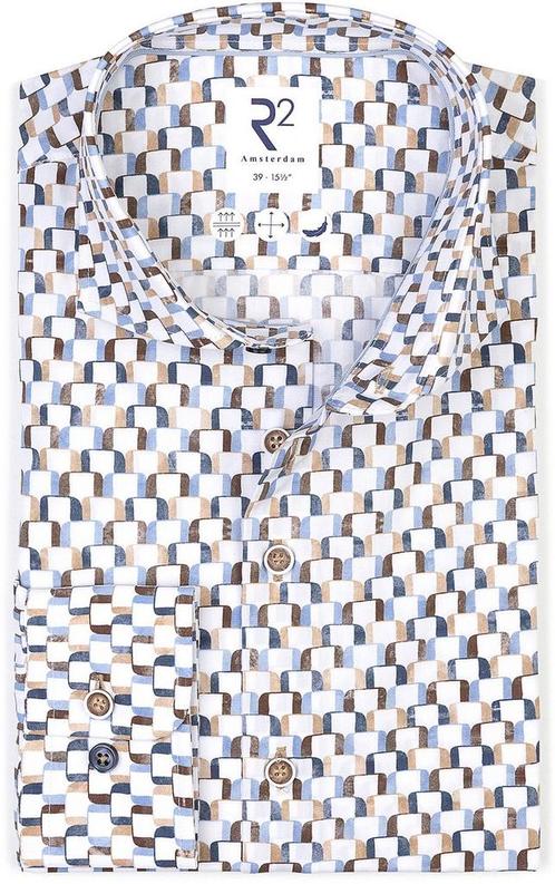 R2 Poplin Overhemd Print Multicolor maat 43 Heren, Kleding | Heren, Overhemden, Nieuw, Verzenden