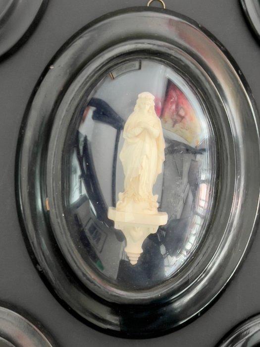 Reliëf, Ensemble de 5 cadres religieux - 18 cm - Glas, Hout, Antiek en Kunst, Kunst | Niet-Westerse kunst