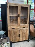 ACTIE Vitrinekast Britt Mangohout glas metaal zwart GOEDKOOP, Overige houtsoorten, 100 tot 150 cm, Verzenden, Industrieel mangohout 