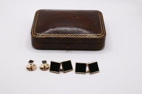 Zonder Minimumprijs - Manchetknopen - 9 kt. Geel goud Onyx -, Sieraden, Tassen en Uiterlijk, Antieke sieraden