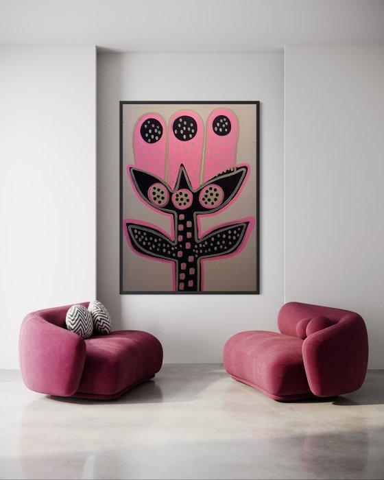 Maraé - Fleur rose XXL, Antiek en Kunst, Kunst | Schilderijen | Modern