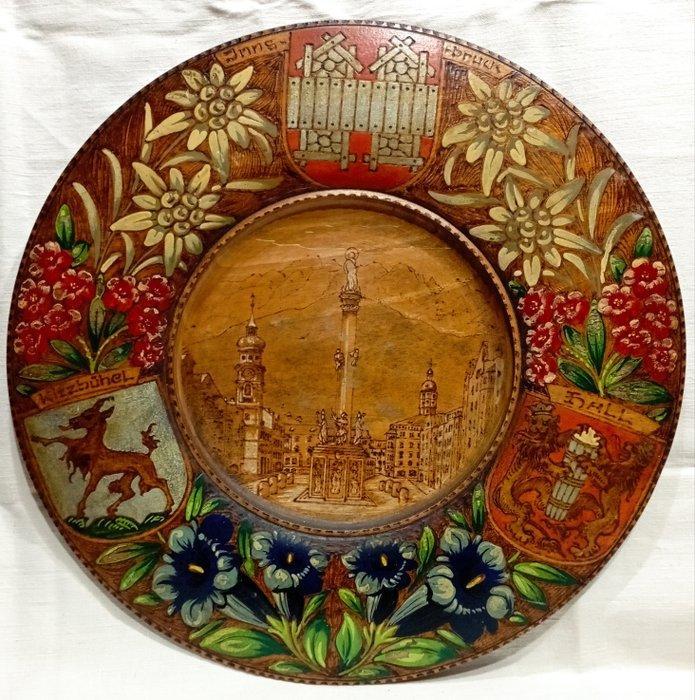 Wanddecoratie - Oostenrijk - Bord van geschilderd hout, Antiek en Kunst, Curiosa en Brocante