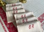 6 Late Napoleon 111 Jacquard damast linnen servetten met, Antiek en Kunst