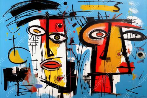 John Joseb Art - Schilderij man, vrouw, hond, abstract, Huis en Inrichting, Woonaccessoires | Schilderijen, Tekeningen en Foto's