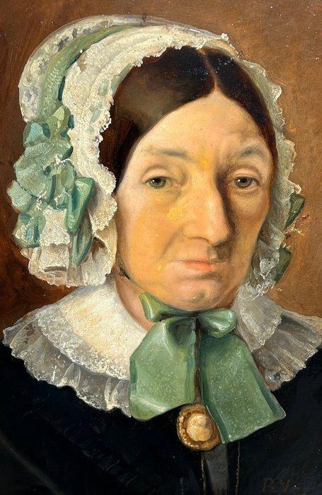R. Vos - Portret van een oude vrouw, rond 1850., Antiek en Kunst, Kunst | Schilderijen | Klassiek