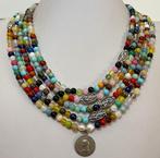 Lange natuurlijke multistone ketting met de heilige Fatima;