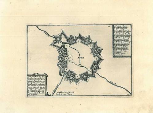 Stadsplattegrond van Ath, Antiek en Kunst, Kunst | Etsen en Gravures