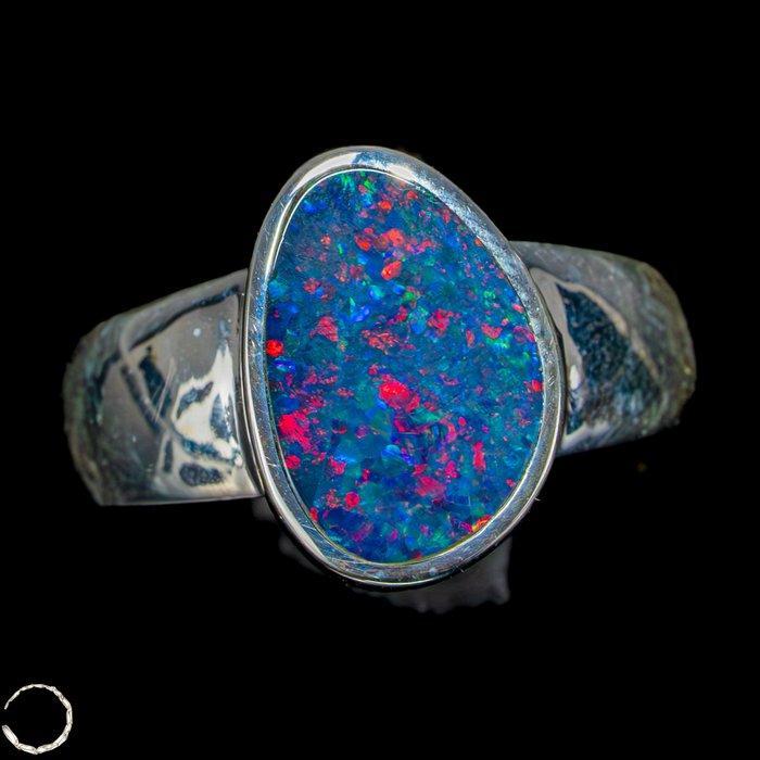 Natuurlijk Boulder-Opal-ring uit Australië – 925 zilver, Verzamelen, Mineralen en Fossielen