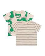 HEMA Baby T-shirts monster strepen - 2 stuks ecru, Verzenden, Nieuw