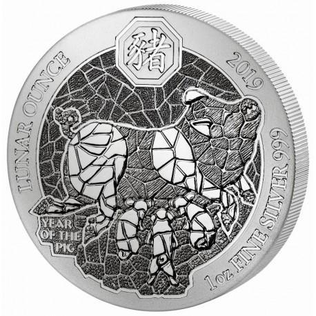 Rwanda / Ruanda Lunar Pig 1 oz 2019 (folie), Postzegels en Munten, Munten | Afrika, Losse munt, Zilver, Overige landen, Verzenden