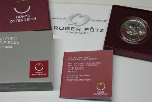 Österreich 10 Euro 2021 zilver coloriert Pp Die Rose zilver, Postzegels en Munten, Munten | Europa | Euromunten, Verzenden