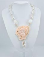 Koraal - Zilver - Halsketting - Corallo Rosa Incisie, Antiek en Kunst