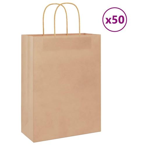 vidaXL Papieren zakken 50 st met hengsels 26x12x35 cm bruin, Diversen, Cadeauverpakkingen, Nieuw, Verzenden