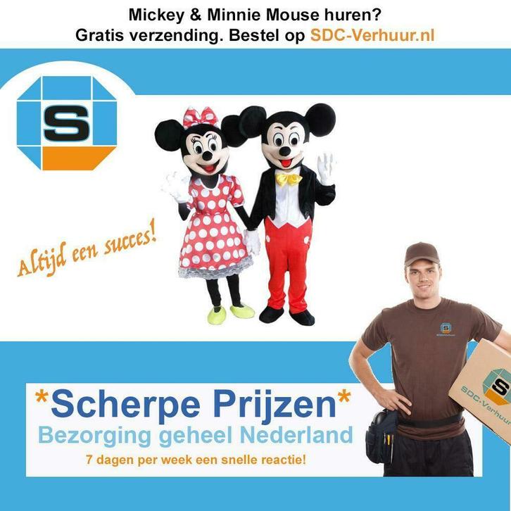 Huur, huren, Mickey en Minnie Mouse Disney kostuum, mascotte, Hobby en Vrije tijd, Feestartikelen | Verhuur, Geboorte of Huwelijk