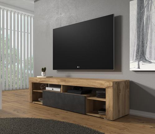 TV-Meubel Fancy - Grijs/eiken - 140x35x50 - TVKast - Modern, Huis en Inrichting, Kasten | Televisiemeubels, 100 tot 150 cm, 25 tot 50 cm
