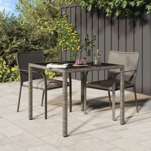 vidaXL Tuintafel 90x90x75 cm gehard glas en poly rattan, Tuin en Terras, Tuintafels, Nieuw, Verzenden
