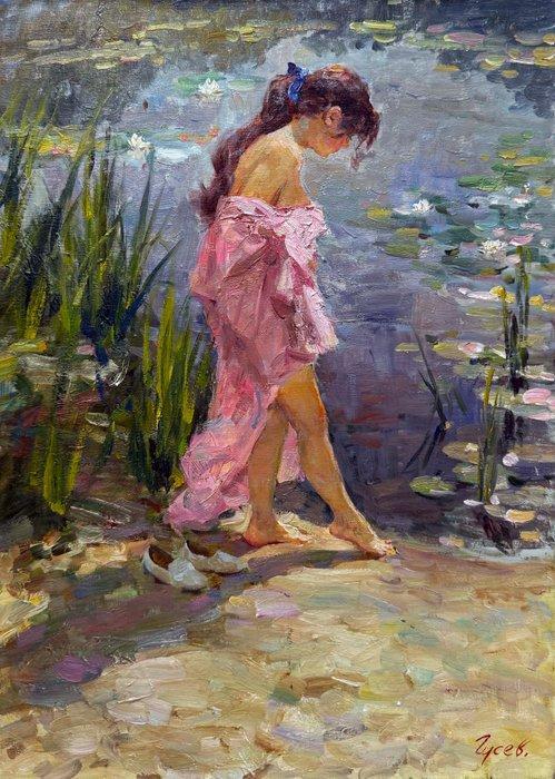 Vladimir Goussev (1957) - Jeune Baigneuse - Etang aux, Antiek en Kunst, Kunst | Schilderijen | Klassiek