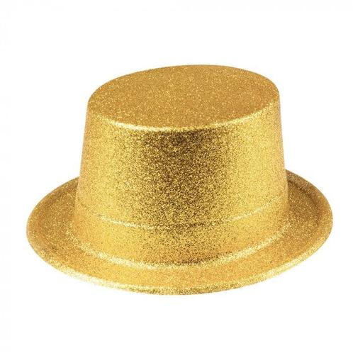 Hoge hoed goud glitter pvc, Hobby en Vrije tijd, Feestartikelen, Nieuw, Ophalen of Verzenden