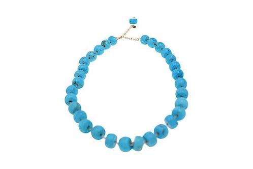 Halsketting - 9 kt. Roségoud - 310.00ct. tw. Turquoise, Sieraden, Tassen en Uiterlijk, Kettingen