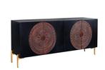 Massief dressoir MANDALA 160cm mangohout zwart gouden poten, Nieuw, Ophalen of Verzenden