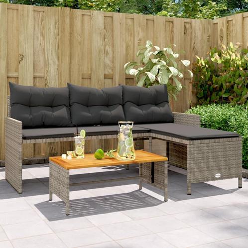 vidaXL Tuinbank met tafel en kussens L-vormig poly rattan, Tuin en Terras, Tuinsets en Loungesets, Nieuw, Rotan, Verzenden