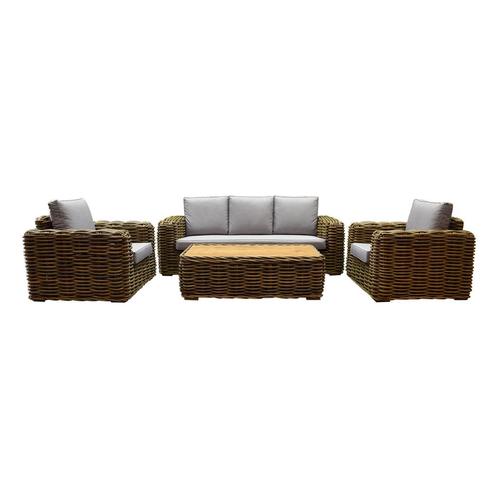 Sumatra stoel-bank 4-delig loungeset naturel rotan, Tuin en Terras, Tuinsets en Loungesets, Nieuw, Ophalen of Verzenden