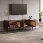 TV-Meubel 180 cm – Donker Hout met Rotan Deuren en Lades, Huis en Inrichting, Kasten | Televisiemeubels, Verzenden, Nieuw
