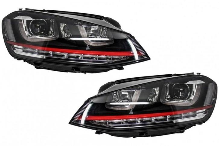Koplampen Set U LED Dynamisch GTI Rood Geschikt Voor Golf..., Auto-onderdelen, Verlichting, Nieuw, Volkswagen, Ophalen of Verzenden
