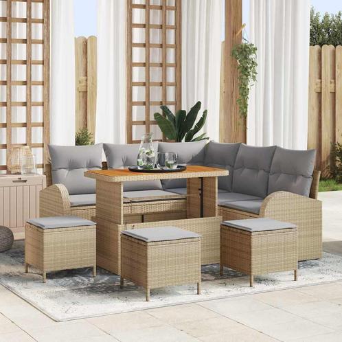 vidaXL Tuin Sofa Set met kussen 9 pcs Beige Poly riet, Tuin en Terras, Tuinsets en Loungesets, Nieuw, Rotan, Verzenden