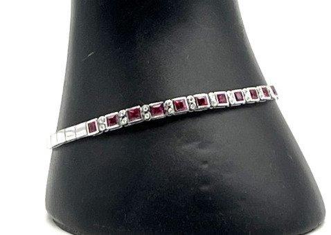 Armband - 14 karaat Witgoud - 1.10ct. tw. Robijn - Diamant, Sieraden, Tassen en Uiterlijk, Armbanden
